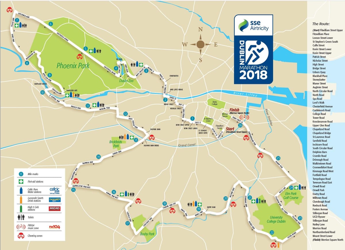 Dublin city marathon نقشه مسیر