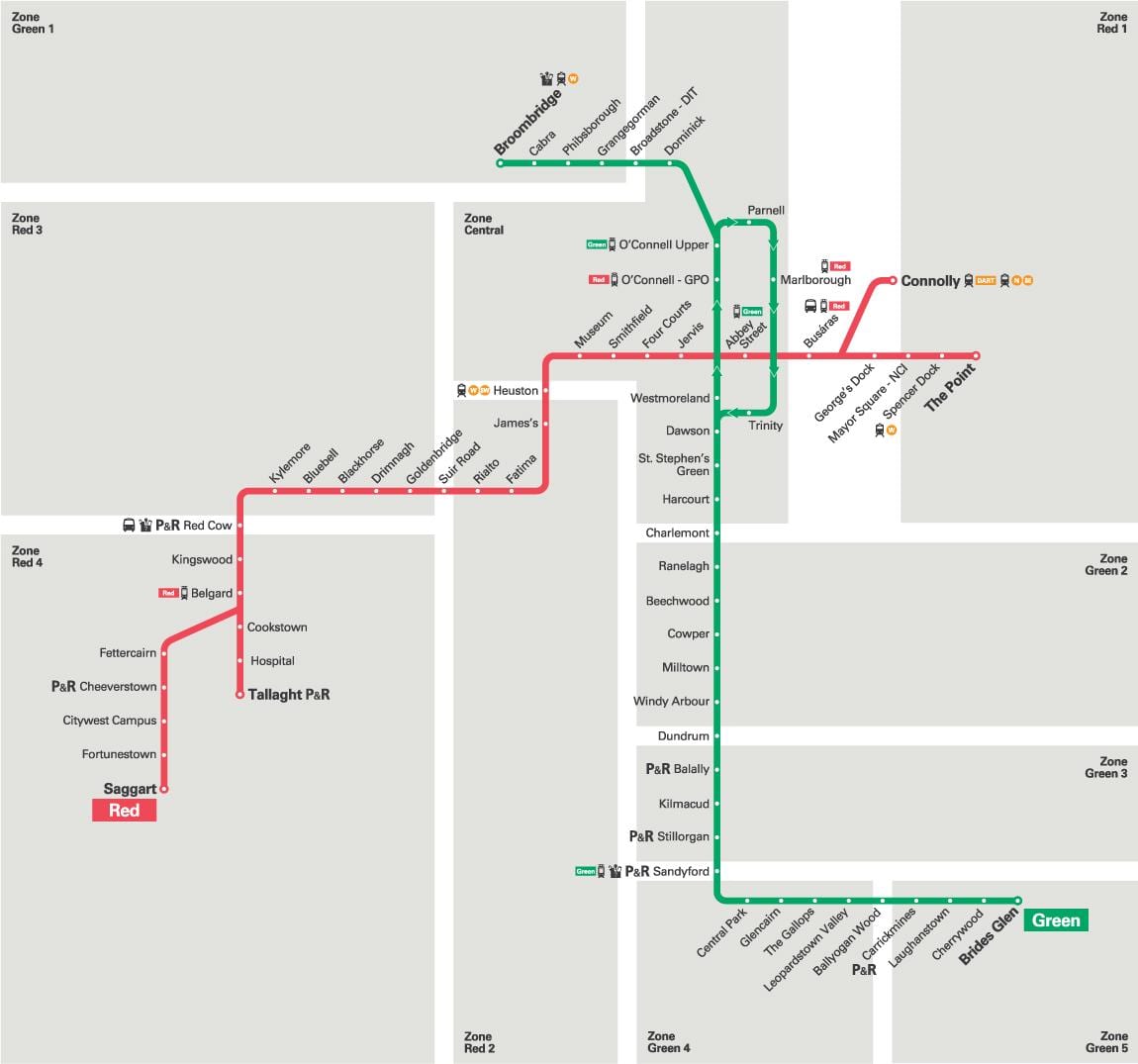 دوبلین Luas خط قرمز نقشه