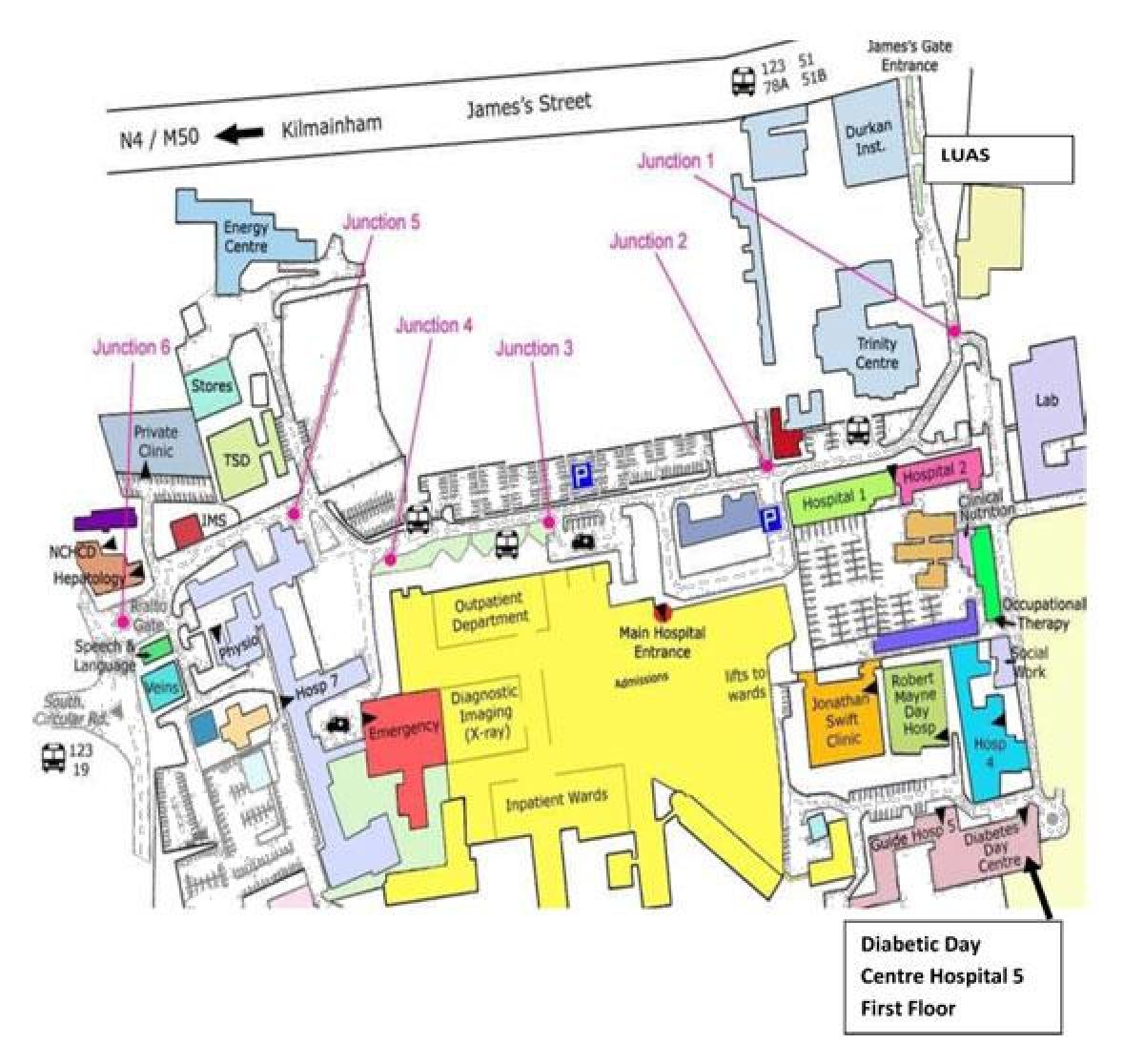 St James بیمارستان دوبلین نقشه